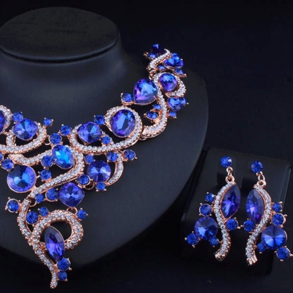 NS3 | Blue Evening Jewelry Prom Wedding Set - Picture 2 of 3
